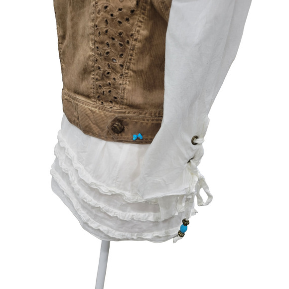 Dismero Italian Ruffle Blouse and Distressed Vest With Turquoise Accents SMALL - Picture 9 of 16